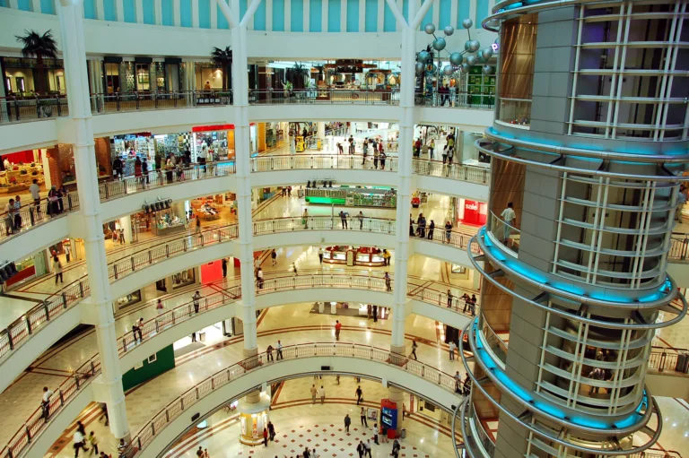 Image of the interior of a multi-story shopping mall